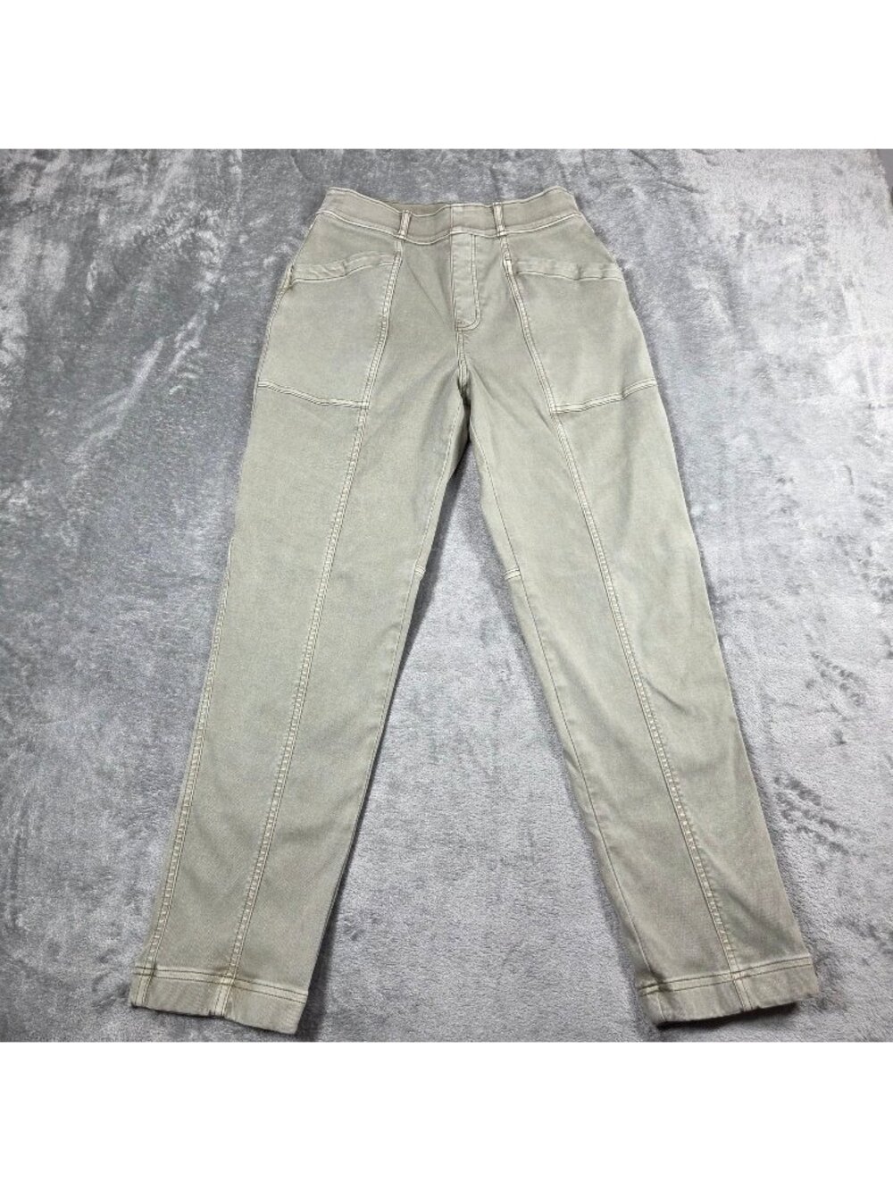 Spanx Pants Medium Olive Oil Green Stretch Twill Straight Leg Pull On 20399R